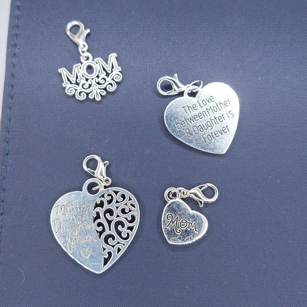 Mom gift charms zipper pull stitch markers silver keychains